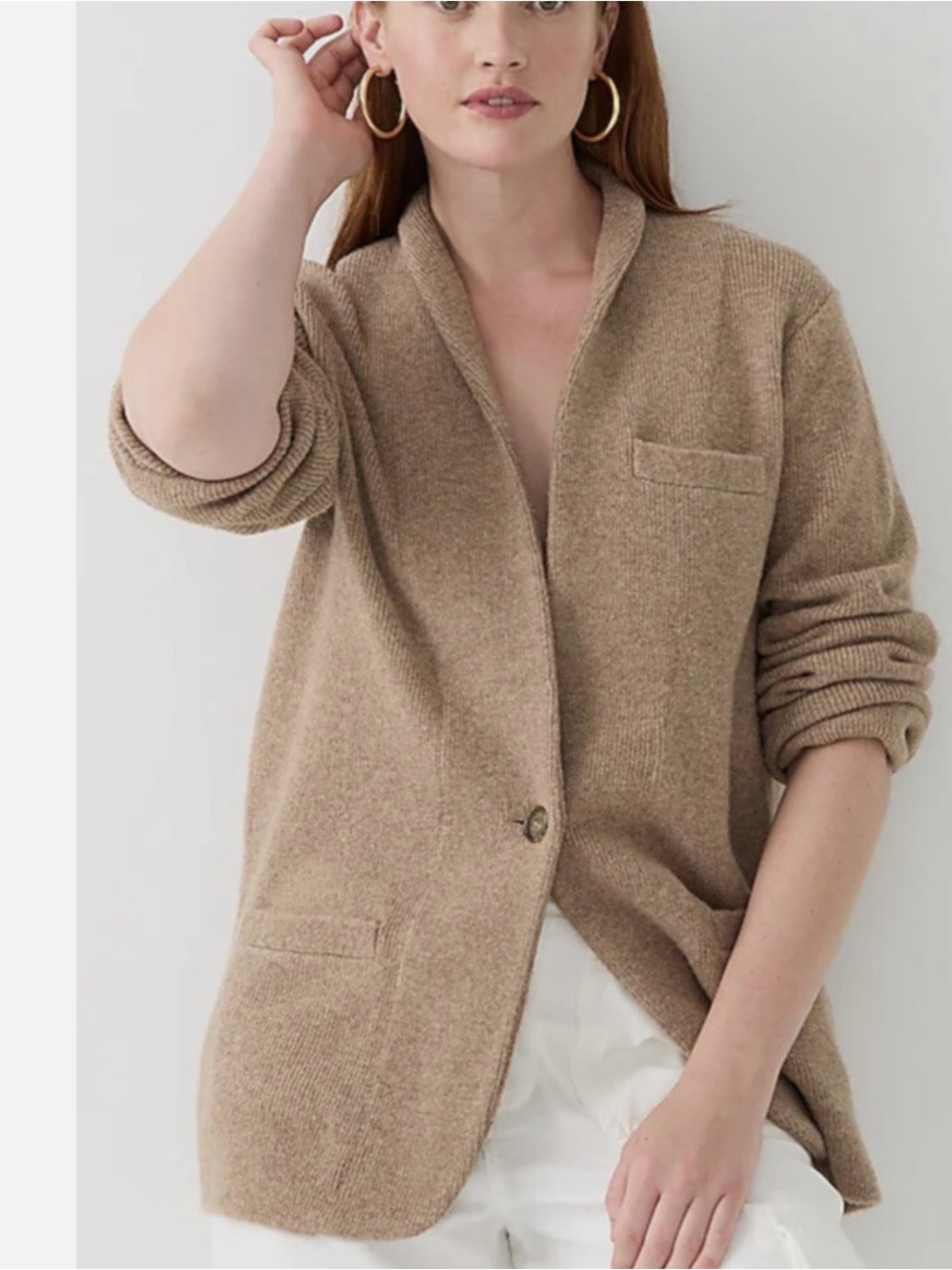 GUC J. Crew Women's Tan wool blend Blazer Cardigan Size L